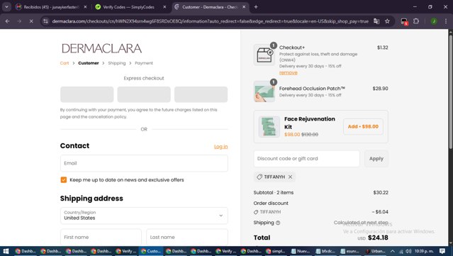 Dermaclara checkout page showing Dermaclara promo code box | Screenshot taken by SimplyCodes community member on Sep 3, 2025