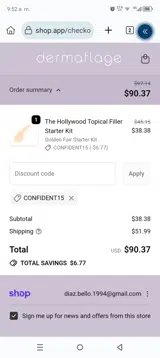 Dermaflage coupon verification screenshot