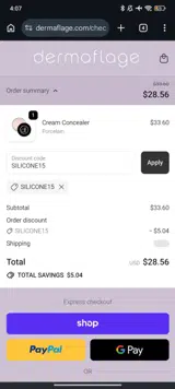 Dermaflage coupon verification screenshot