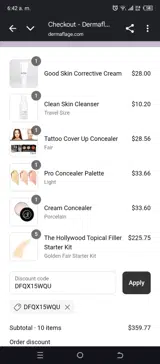 Dermaflage coupon verification screenshot