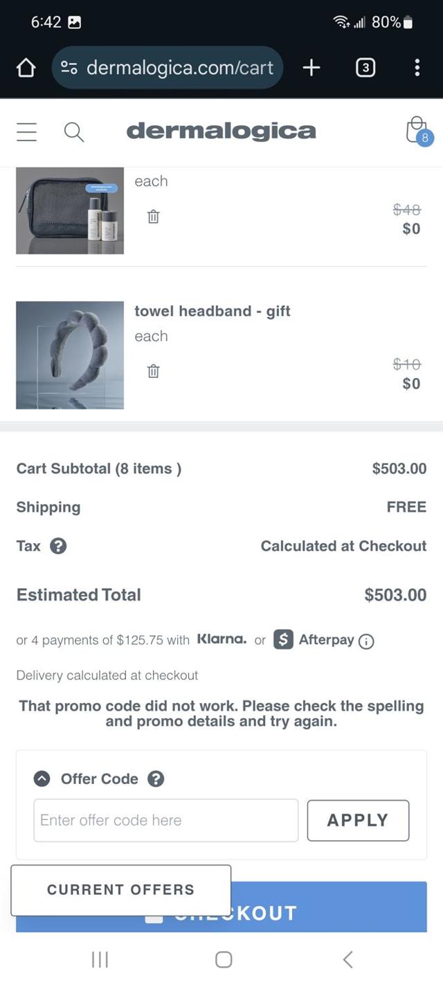 Dermalogica checkout page showing Dermalogica coupon code box | Screenshot taken by SimplyCodes community member on Sep 14, 2025