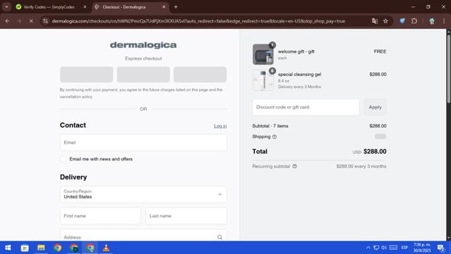 Dermalogica checkout page showing Dermalogica coupon code box | Screenshot taken by SimplyCodes community member on Aug 30, 2025