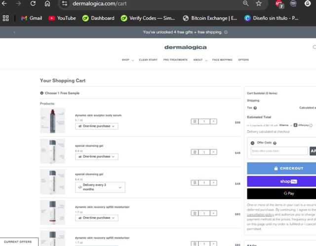 Dermalogica checkout page showing Dermalogica coupon code box | Screenshot taken by SimplyCodes community member on Aug 11, 2025