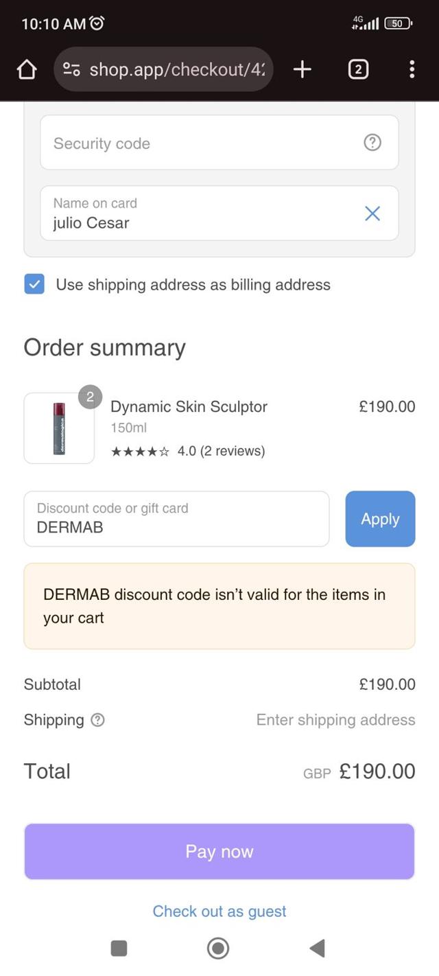 Dermalogica UK checkout page showing Dermalogica UK promo code box | Screenshot taken by SimplyCodes community member on Sep 1, 2025