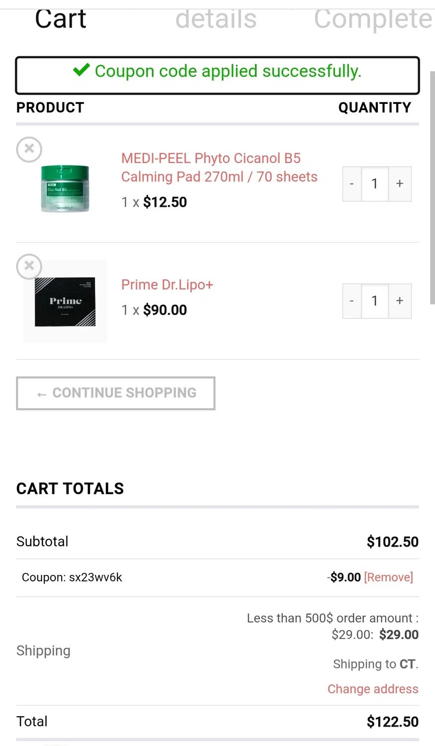 Derma Solution checkout page showing Derma Solution coupon code box | Screenshot taken by SimplyCodes community member on Jan 31, 2025