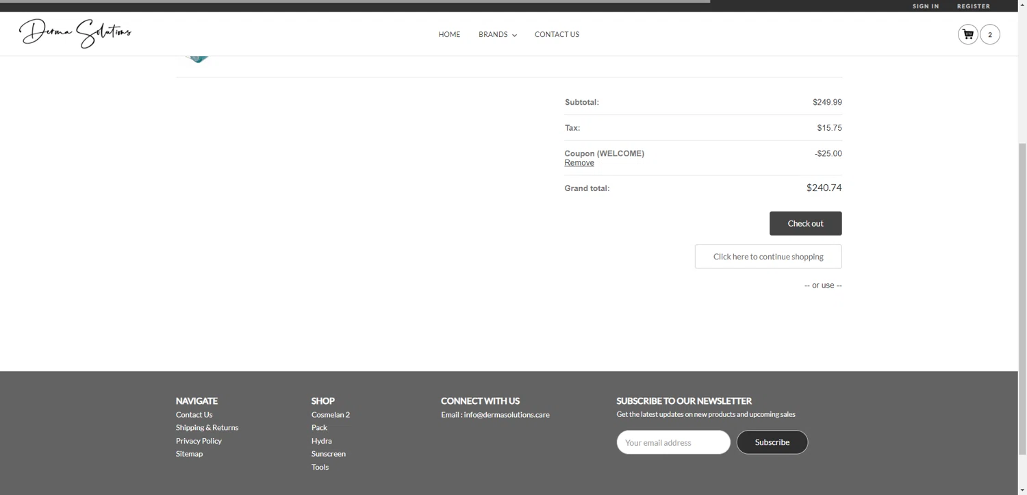 Derma Solutions checkout page showing Derma Solutions coupon code box | Screenshot taken by SimplyCodes community member on Aug 19, 2025