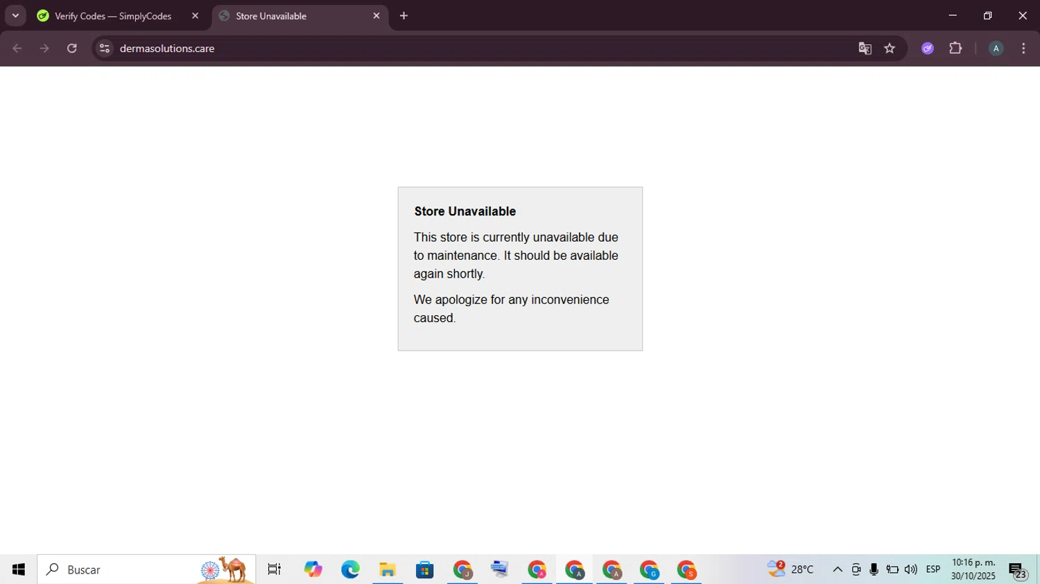Derma Solutions coupon code screenshot showing code WELCOME applied at Derma Solutions checkout page. Uploaded by SimplyCodes community member ScanSpotter8851 on Oct 31, 2025