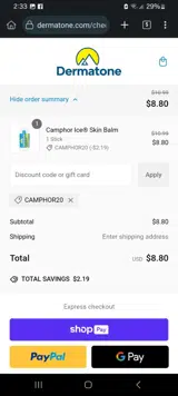 CAMPHOR20 coupon verification screenshot