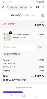 COUPERT15 coupon verification screenshot