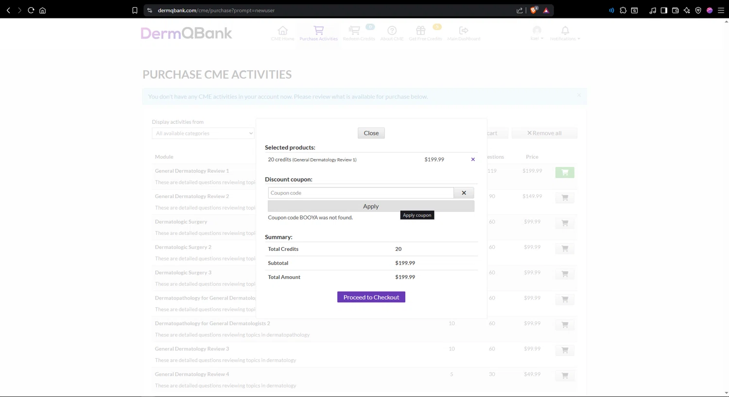 DermQBank discount code screenshot showing code BOOYA applied at DermQBank checkout page. Uploaded by SimplyCodes community member leonardjose on Nov 19, 2025