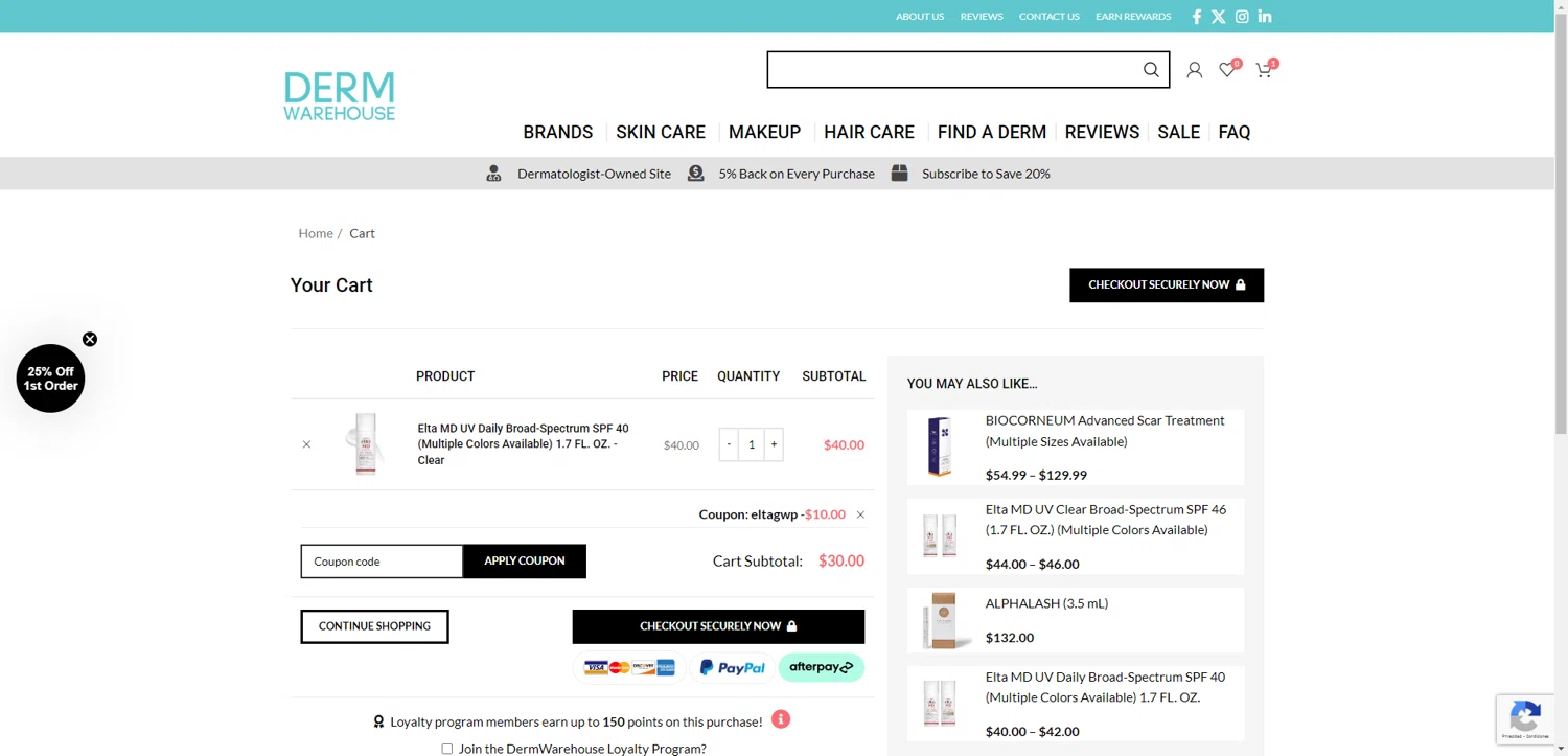 DermWarehouse promo code screenshot showing code eltagwp applied at DermWarehouse checkout page. Uploaded by SimplyCodes community member RewardTitan728 on Jun 30, 2025