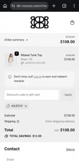 JULES10 coupon verification screenshot