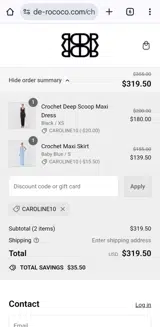 Caroline10 coupon verification screenshot