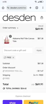 Desden coupon verification screenshot