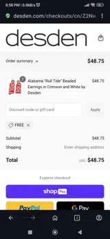 Desden coupon verification screenshot