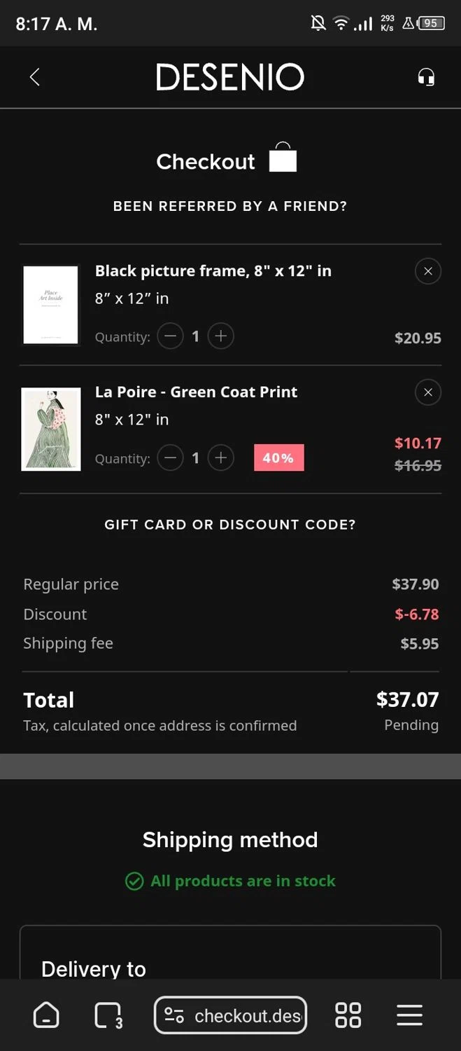 where to use Desenio promo code box