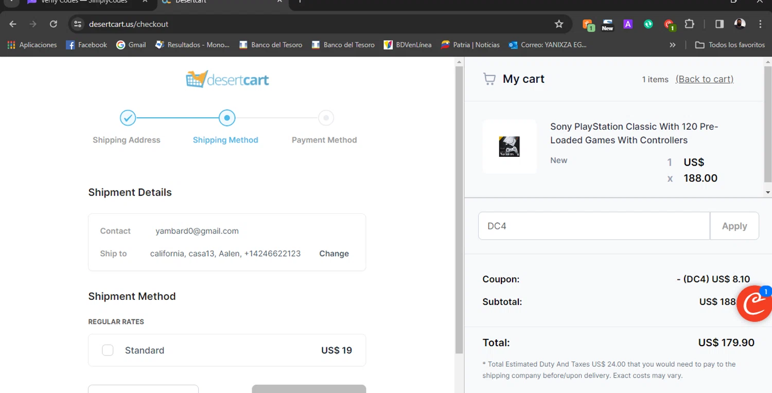 Desertcart checkout page showing Desertcart promo code box | Screenshot taken by SimplyCodes community member on Mar 21, 2024