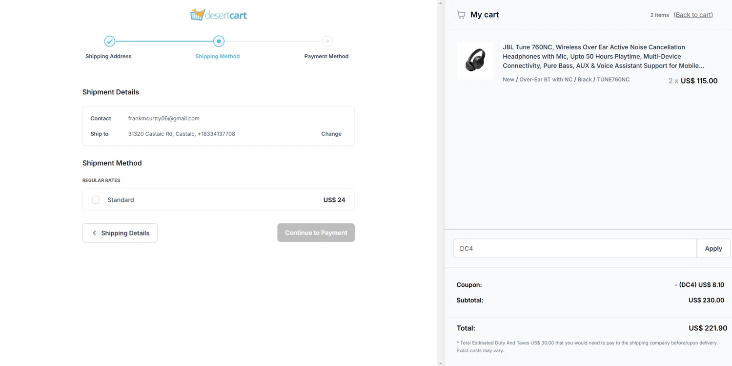 Desertcart checkout page showing Desertcart promo code box | Screenshot taken by SimplyCodes community member on Dec 19, 2024