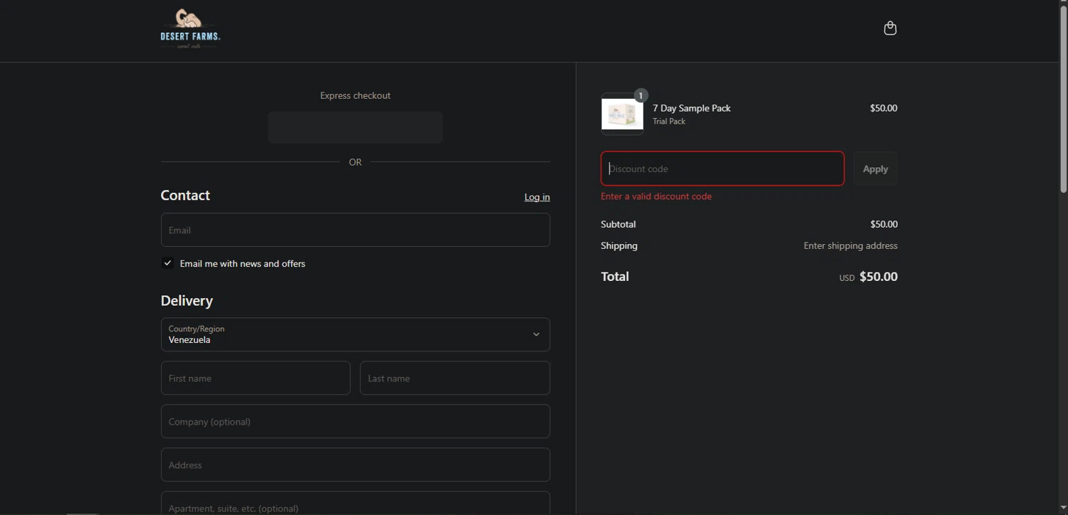 Desert Farms discount code screenshot showing code save50 applied at Desert Farms checkout page. Uploaded by SimplyCodes community member Nor_man on May 8, 2025
