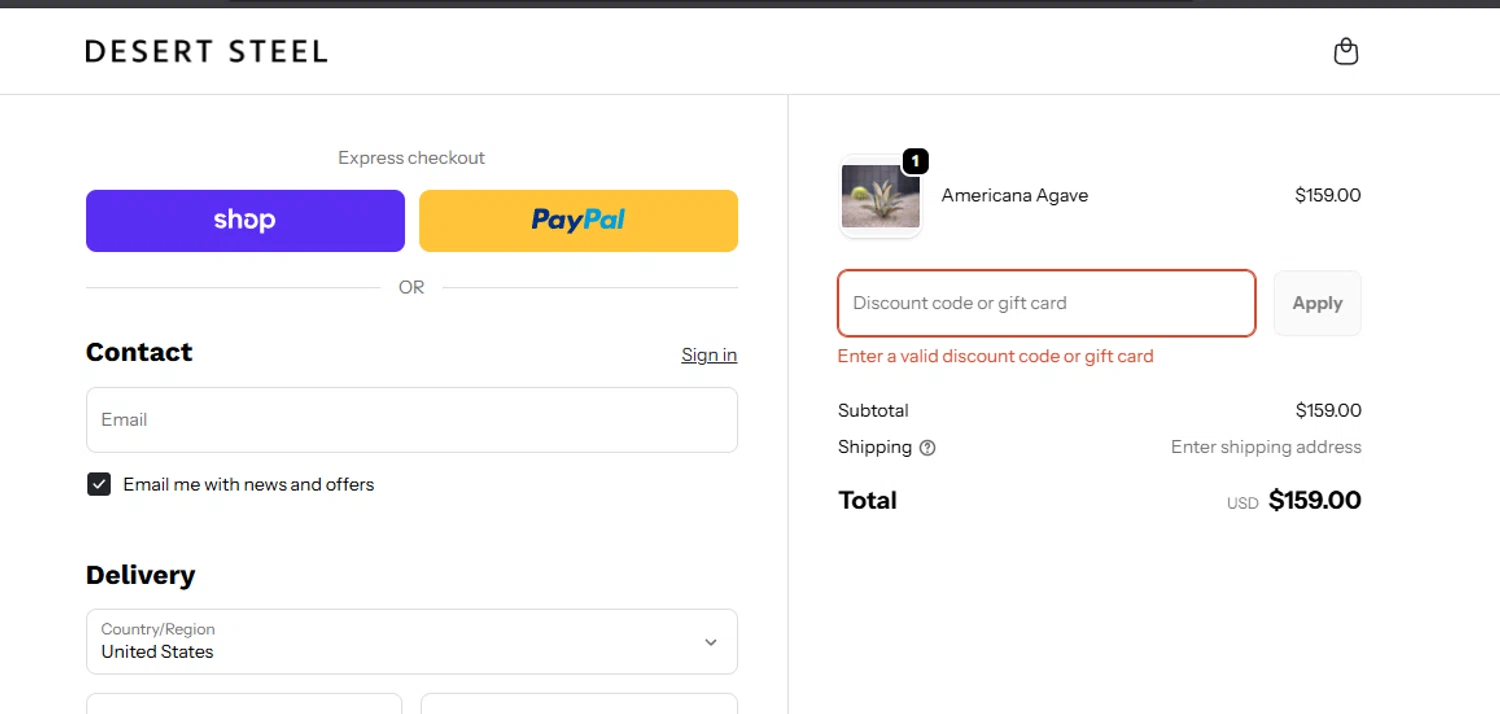 Desert Steel discount code screenshot showing code SteelDesign applied at Desert Steel checkout page. Uploaded by SimplyCodes community member Dejadepicharme on Nov 22, 2025