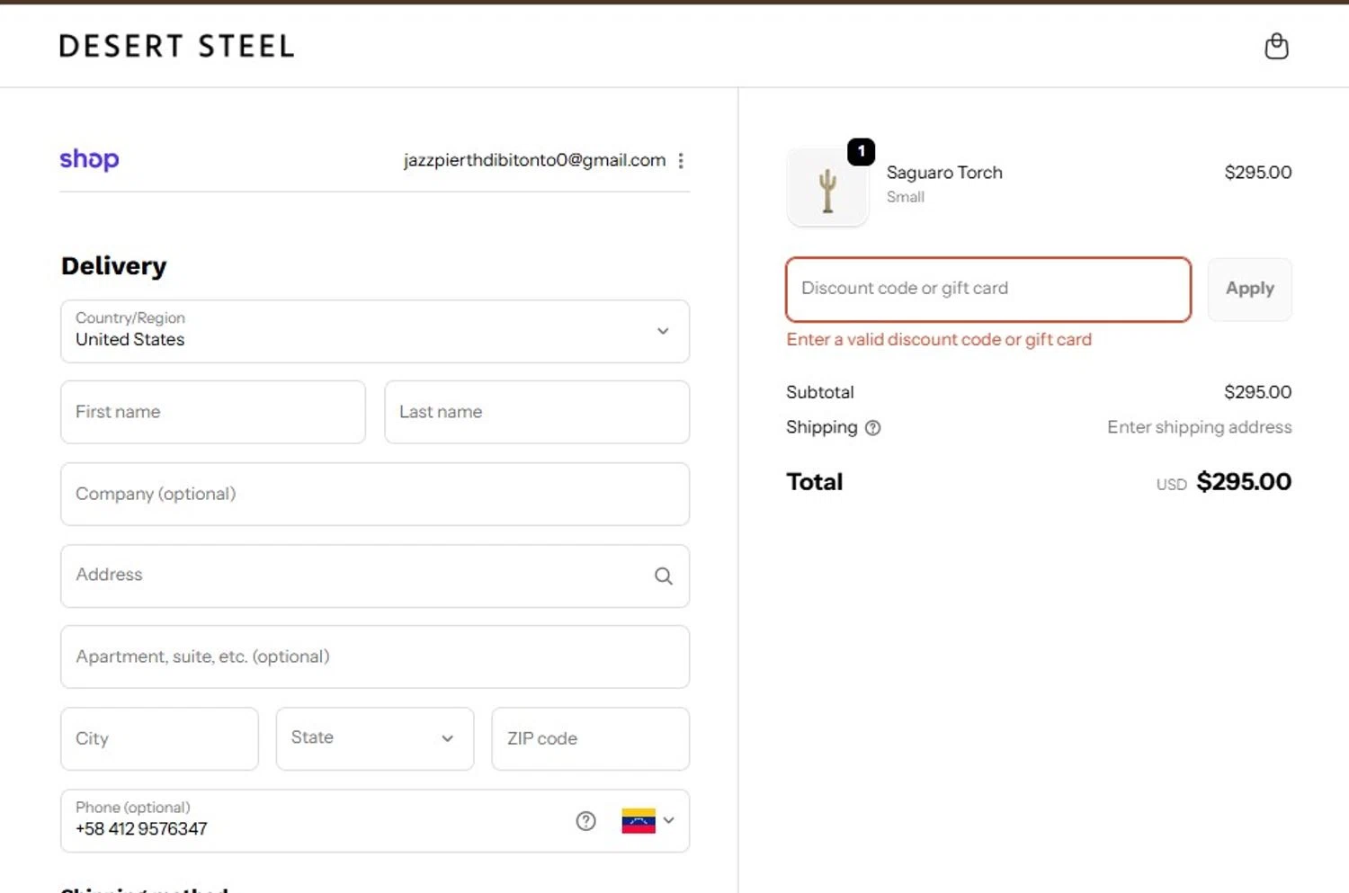 Desert Steel discount code screenshot showing code DSFAMILY applied at Desert Steel checkout page. Uploaded by SimplyCodes community member MagnificentCollector7829 on Nov 25, 2025