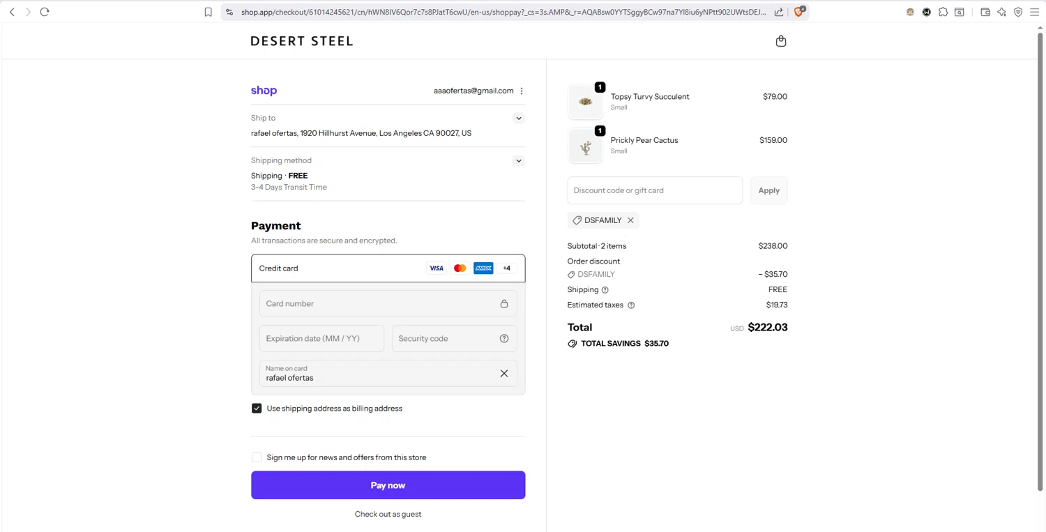 Desert Steel checkout page showing Desert Steel discount code box | Screenshot taken by SimplyCodes community member on Feb 1, 2026