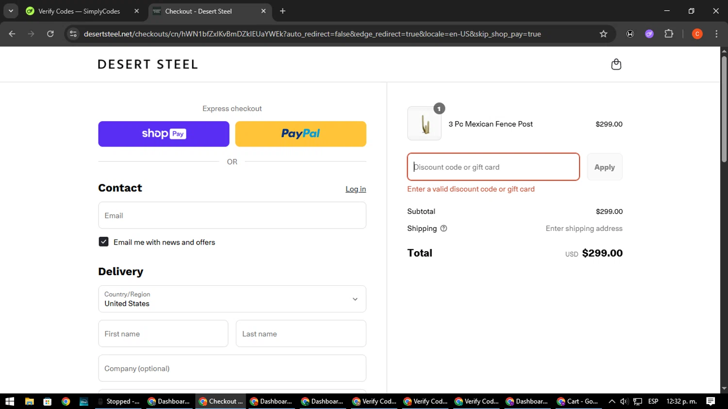 Desert Steel discount code screenshot showing code SUMMER10 applied at Desert Steel checkout page. Uploaded by SimplyCodes community member NatanaelCano on Aug 9, 2025