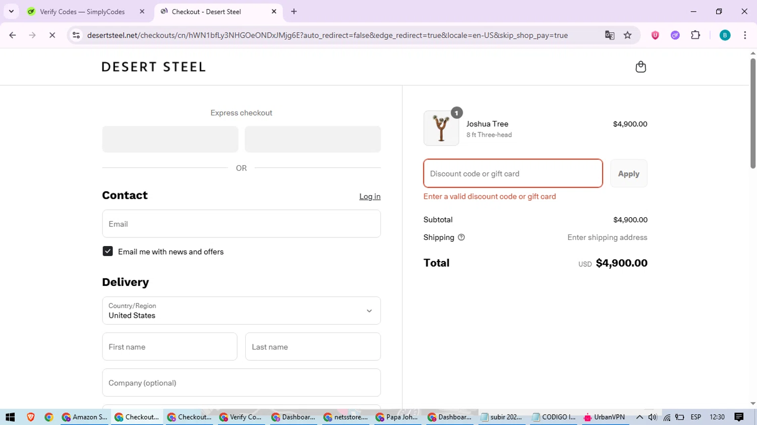 Desert Steel discount code screenshot showing code SUMMER10 applied at Desert Steel checkout page. Uploaded by SimplyCodes community member QuestScholar5572 on Aug 9, 2025