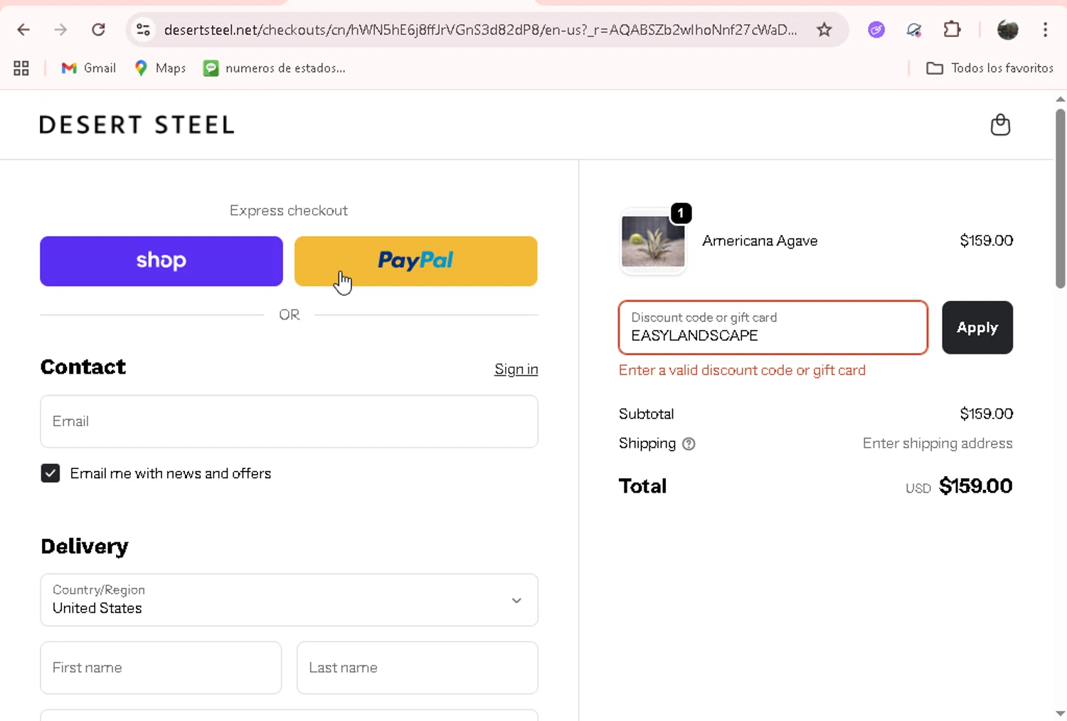 Desert Steel discount code screenshot showing code EASYLANDSCAPE applied at Desert Steel checkout page. Uploaded by SimplyCodes community member adrianvasquez1 on Nov 25, 2025