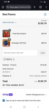 Desi15 coupon verification screenshot