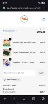 Welcome10 coupon verification screenshot