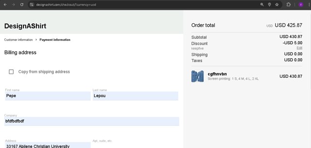 Design A Shirt checkout page showing Design A Shirt promo code box | Screenshot taken by SimplyCodes community member on Nov 1, 2024