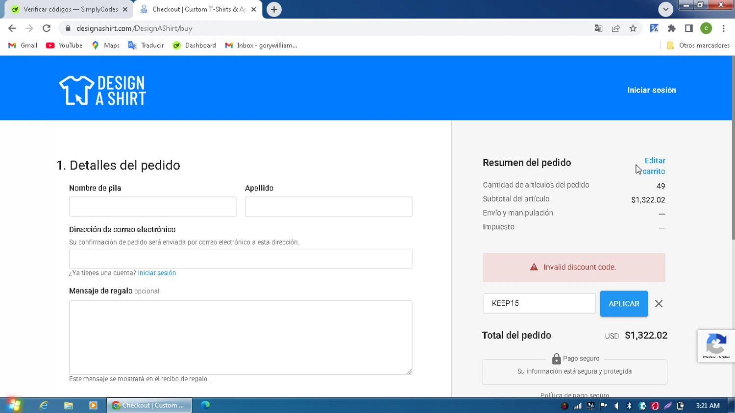 Design A Shirt promo code screenshot showing code KEEP15 applied at Design A Shirt checkout page. Uploaded by SimplyCodes community member MagnificentPilot8371 on Aug 6, 2025