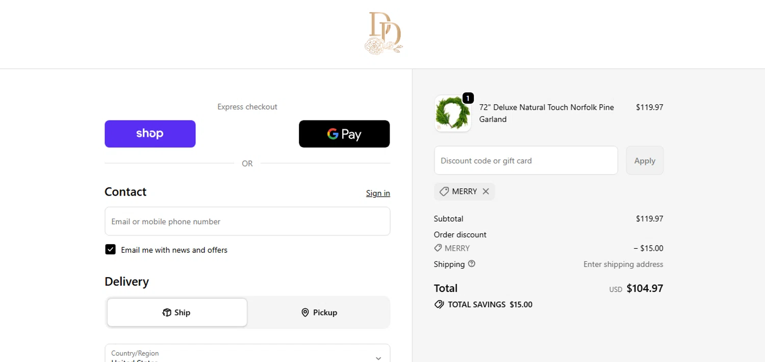 Design Decor promo code screenshot showing code MERRY applied at Design Decor checkout page. Uploaded by SimplyCodes community member CashAce9852 on Dec 18, 2025