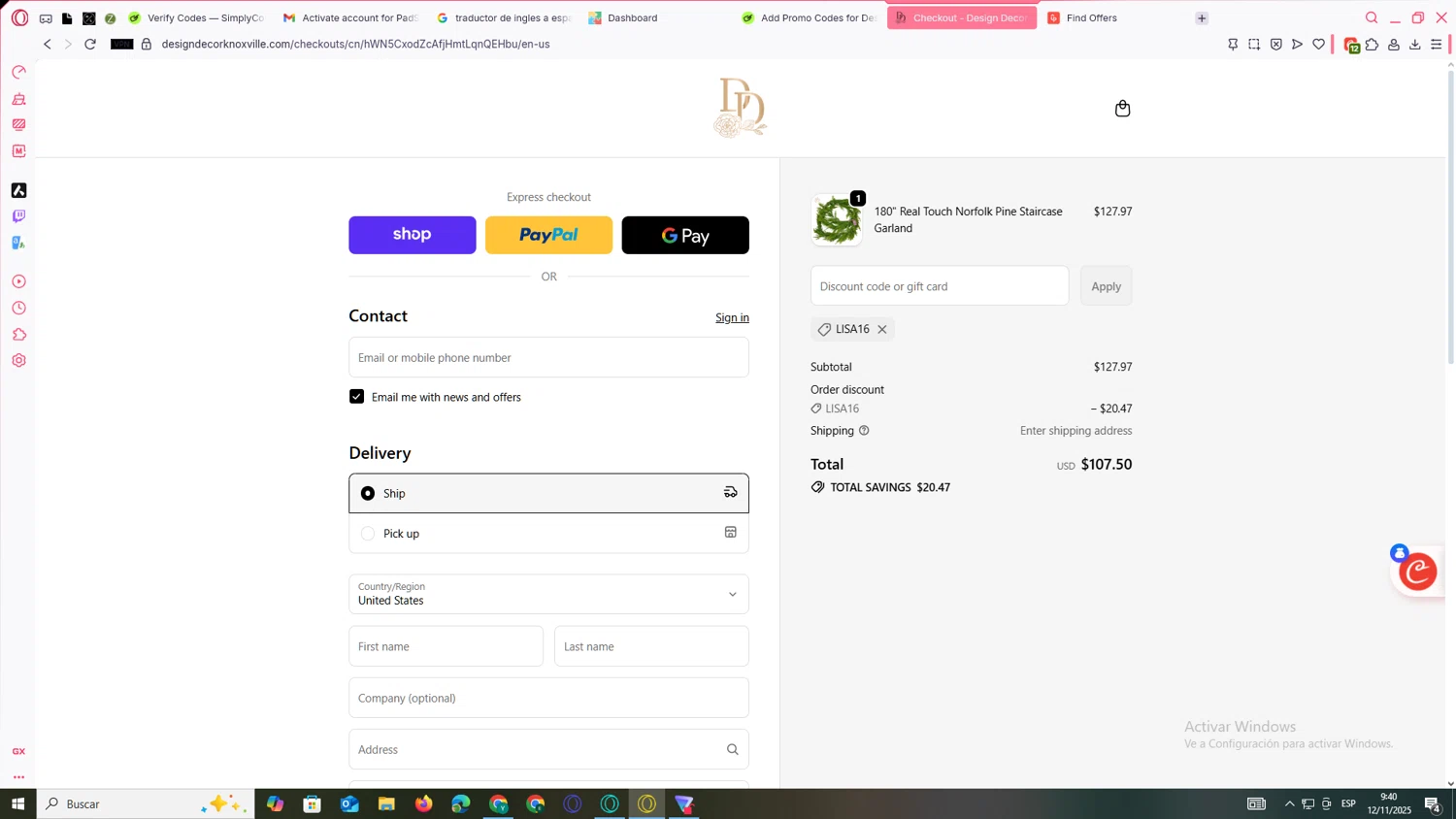 Design Decor promo code screenshot showing code LISA16 applied at Design Decor checkout page. Uploaded by SimplyCodes community member JEUGENIO on Nov 12, 2025