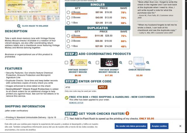 Designer Checks checkout page showing Designer Checks discount code box | Screenshot taken by SimplyCodes community member on Jul 31, 2025