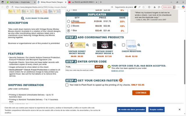 Designer Checks checkout page showing Designer Checks discount code box | Screenshot taken by SimplyCodes community member on Sep 1, 2025