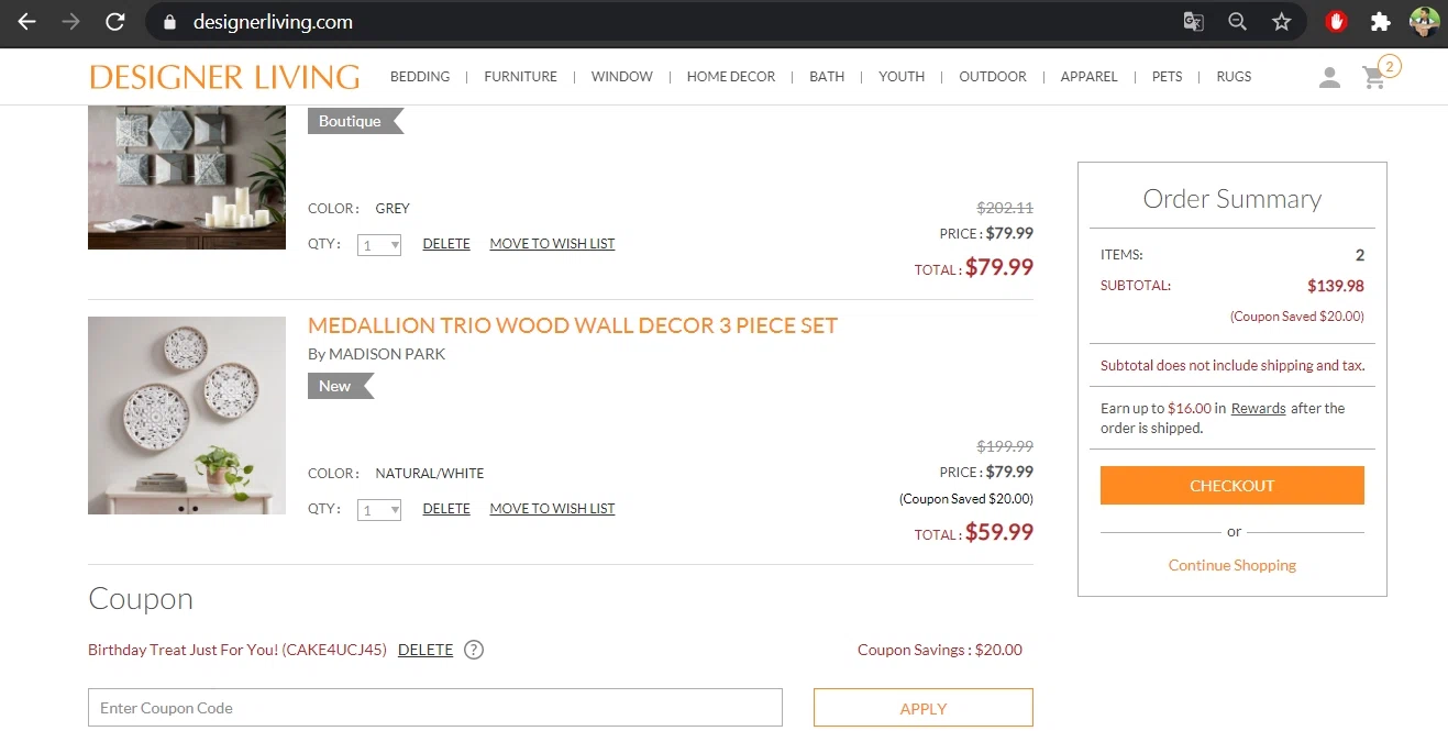 where to use Designer Living promo code box