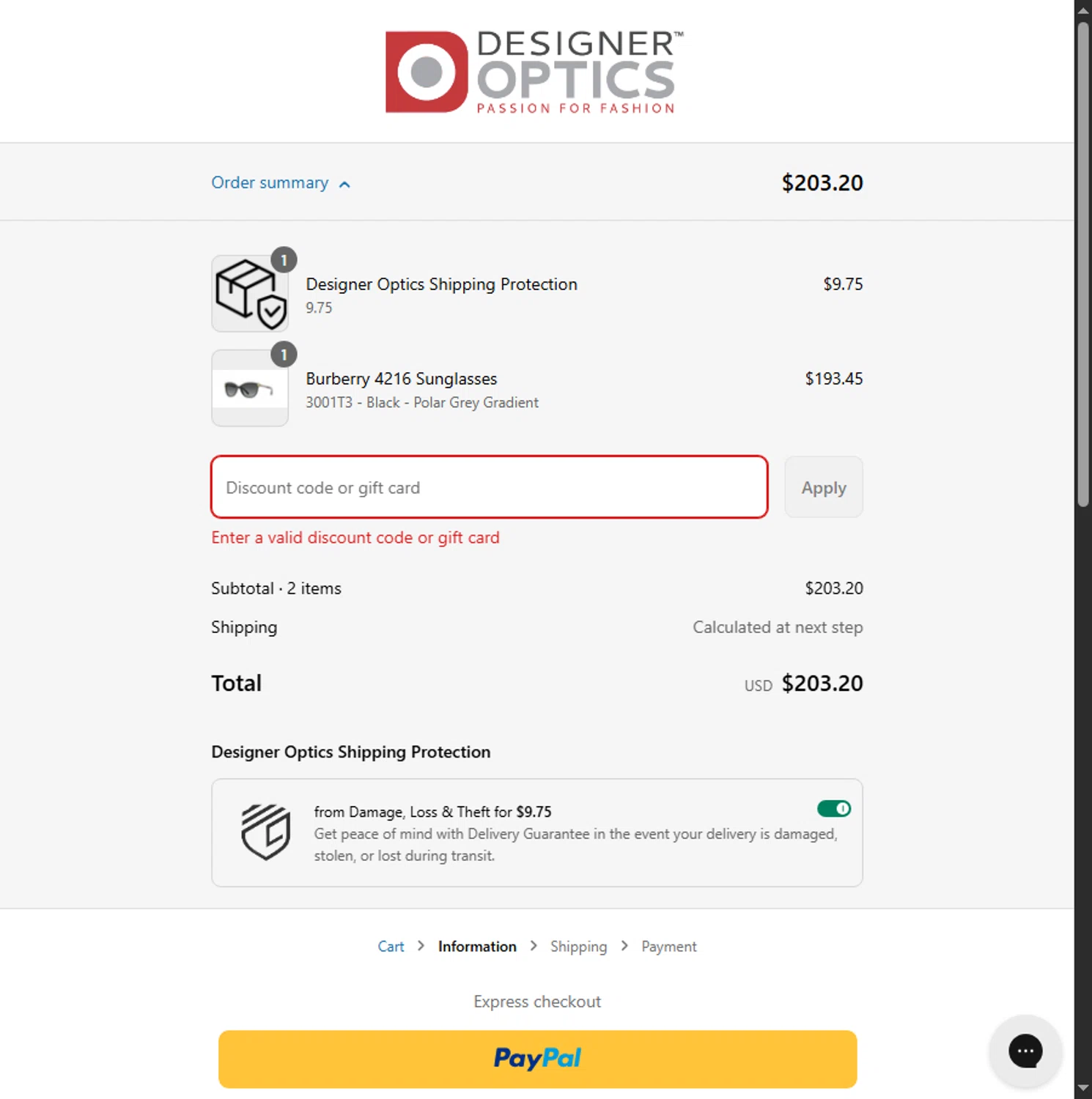 Designer Optics coupon code screenshot showing code SUMMER25 applied at Designer Optics checkout page. Uploaded by SimplyCodes community member Alejandra10 on Aug 5, 2025