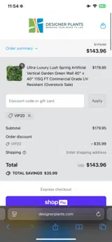 VIP20 coupon verification screenshot