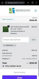 GREEN2024 coupon verification screenshot