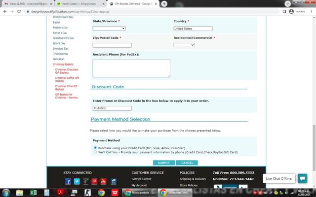 Design It Yourself Gift Baskets checkout page showing Design It Yourself Gift Baskets promo code box | Screenshot taken by SimplyCodes community member on Aug 20, 2025
