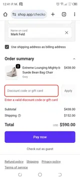 INDOORBEAN coupon verification screenshot