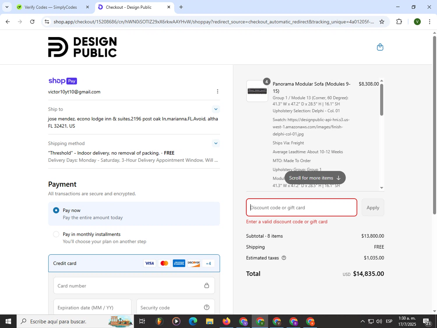 Design Public promo code screenshot showing code save5 applied at Design Public checkout page. Uploaded by SimplyCodes community member PrimeWizard4168 on Jul 17, 2025
