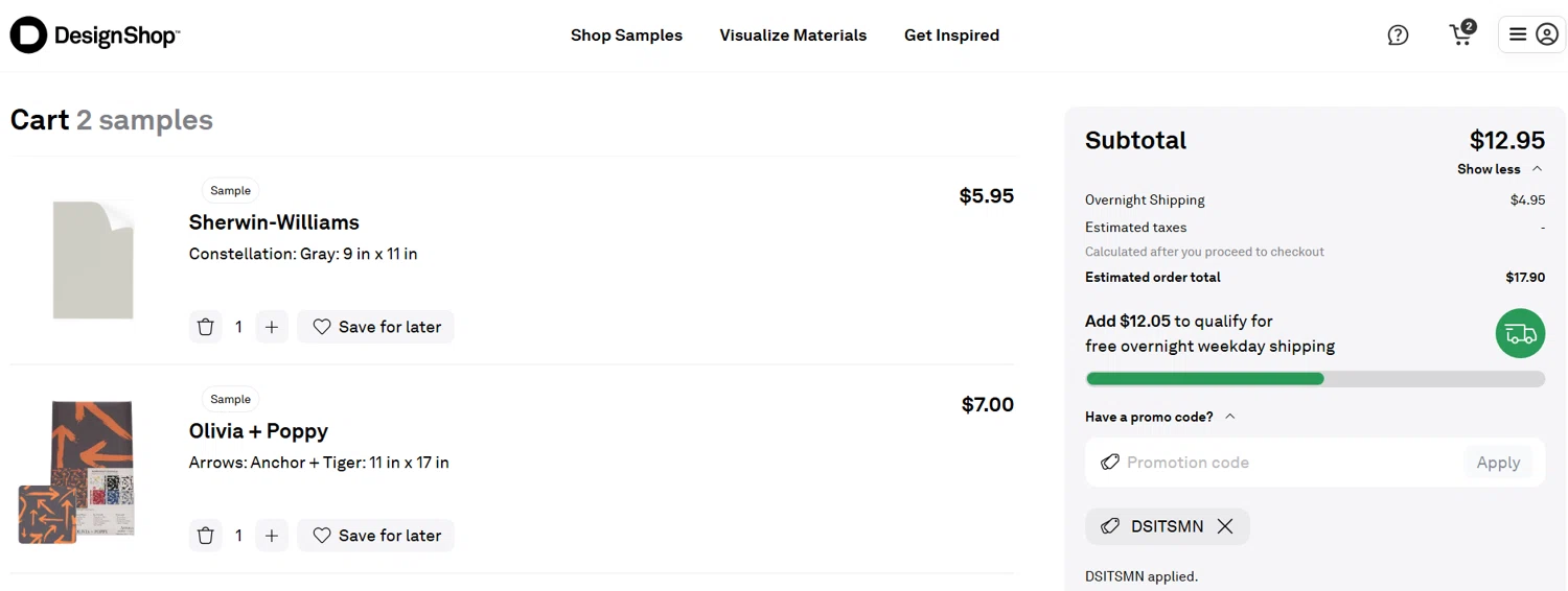 DesignShop checkout page showing DesignShop promo code box | Screenshot taken by SimplyCodes community member on Apr 29, 2025