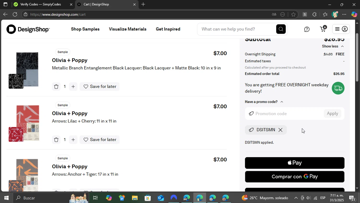 DesignShop checkout page showing DesignShop promo code box | Screenshot taken by SimplyCodes community member on Mar 31, 2025