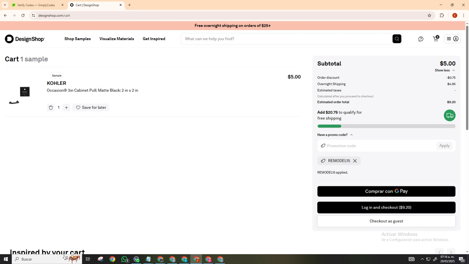 DesignShop checkout page showing DesignShop promo code box | Screenshot taken by SimplyCodes community member on Mar 29, 2025