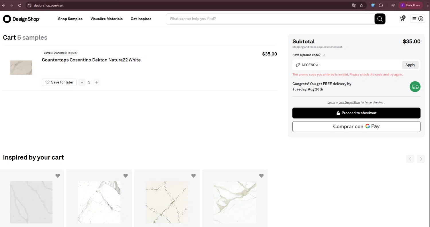 DesignShop promo code screenshot showing code ACCESS20 applied at DesignShop checkout page. Uploaded by SimplyCodes community member ThriftySage9319 on Aug 25, 2025