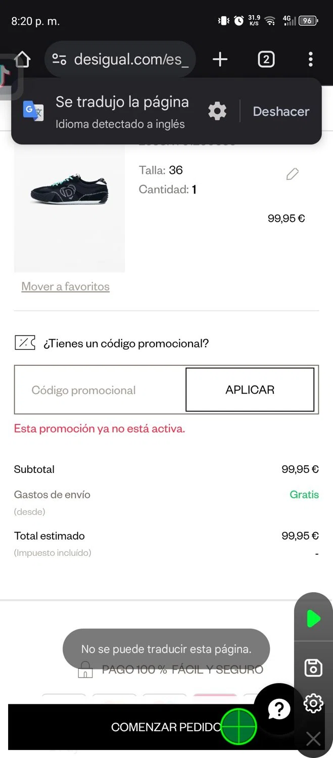 Desigual promo code screenshot showing code DESIGUAL-ES applied at Desigual checkout page. Uploaded by SimplyCodes community member Diego_Soto on Apr 3, 2025