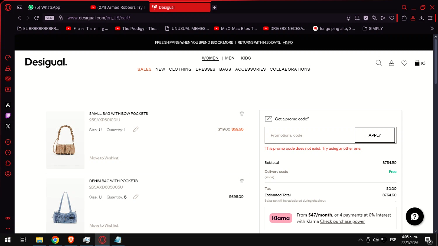 Desigual promo code screenshot showing code DESIGUAL-ES applied at Desigual checkout page. Uploaded by SimplyCodes community member Ultrapapu on Jan 22, 2026